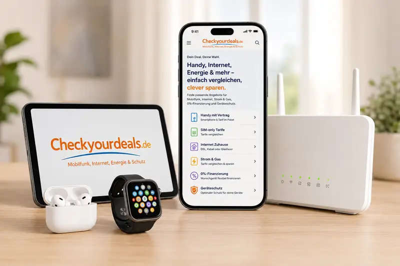 Checkyourdeals.de auf Smartphone, Tablet, Smartwatch und Router – Mobilfunk, Internet, Energie und Schutz vergleichen
